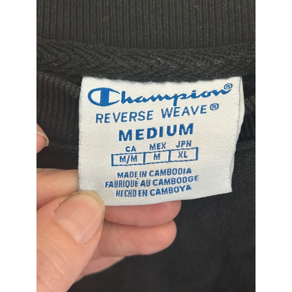 Champion Reverse Weave Cropped Sweatshirt Black Crewneck Women's Medium - Picture 3 of 3